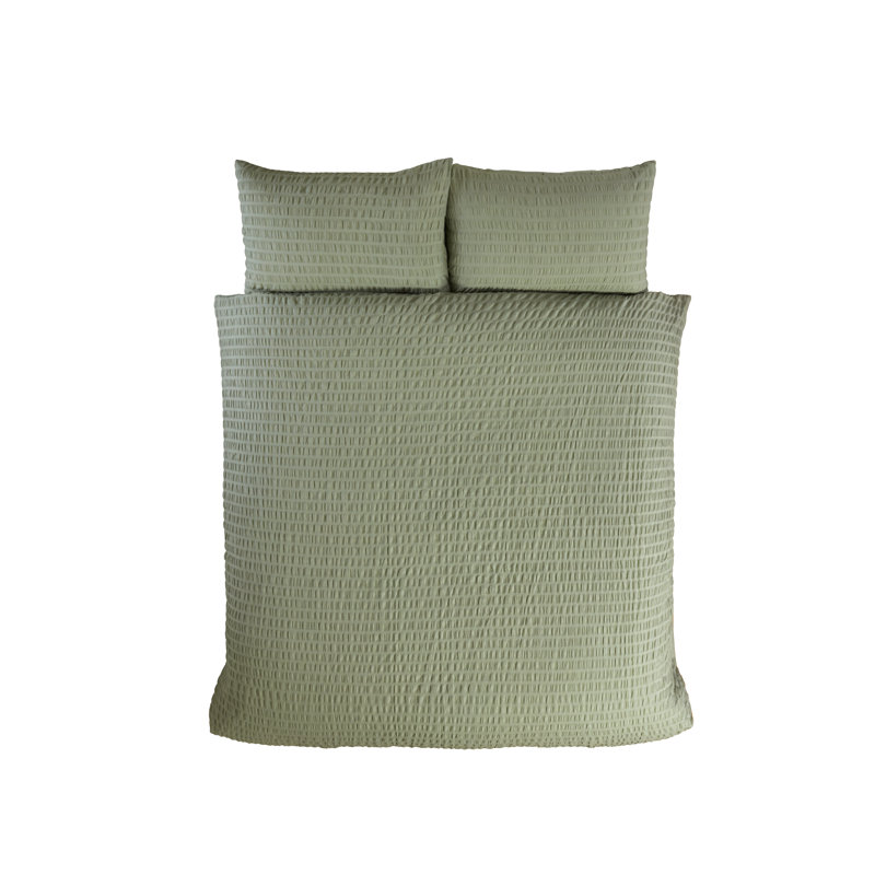 SEERSUCKER Cotton Blend Solid Colour Duvet Cover Set with Pillowcases Included, Green
