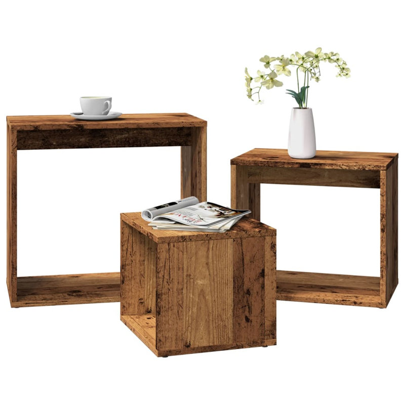 Glynna Floor Shelf Nesting Tables, Old Wood, Old Wood
