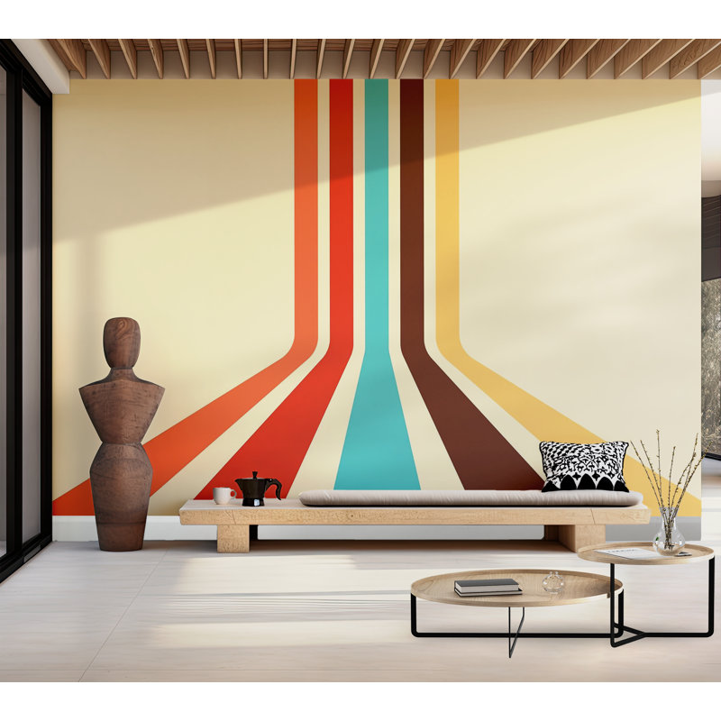 Murale pelez et collez de qualité supérieure - Rayures rétro, L 60 po x L 40 po