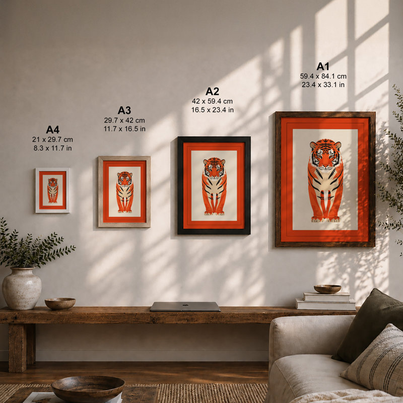 Geometric Tiger Art Deco - Framed Print, Walnut, A3 - 42.0 x 29.7 cm