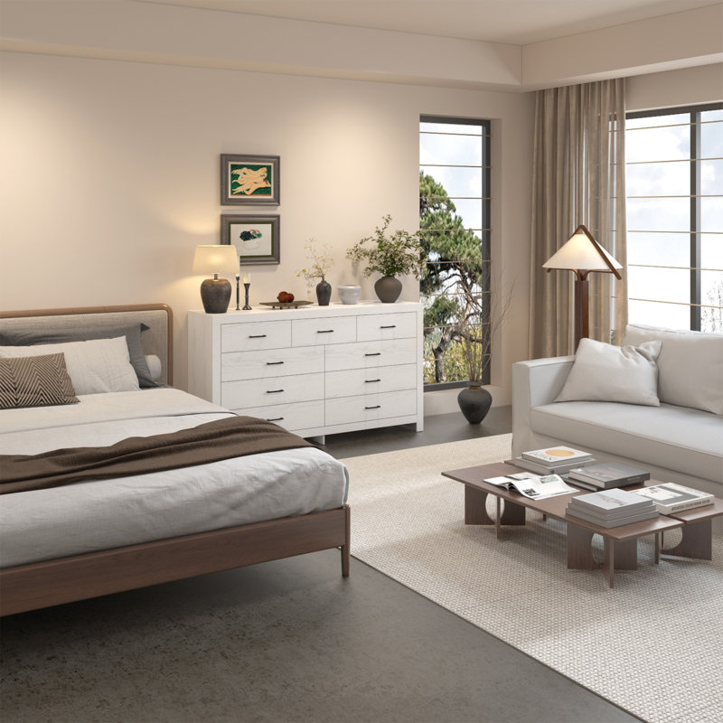 9-Drawer Dresser With Rustic Style, Gray
