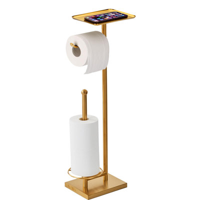 Porte-papier hygiénique avec plateau au sommet, base lourde non ondulée, peut contenir 3 rouleaux de papier supplémentaires sur la base (or)