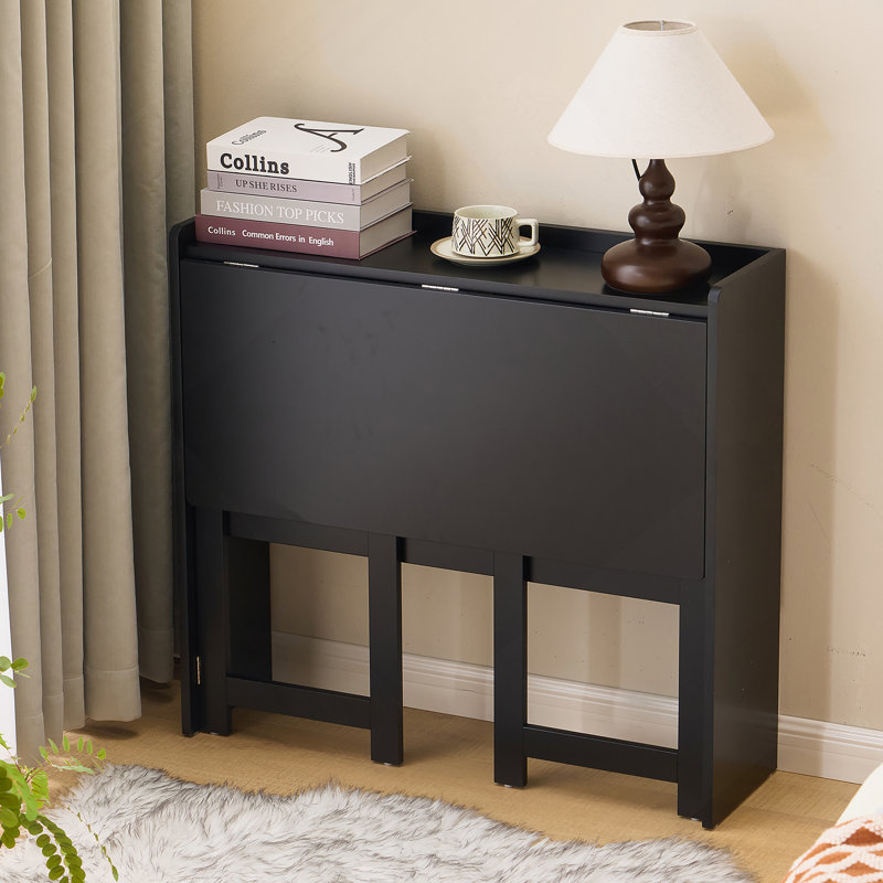 Table pliante avec tablette de rangement, bureau d'ordinateur pliable de 32,6 pouces pour les petits espaces, petit bureau d'écriture pour chambre à coucher, bureau à domicile et appartement, noir