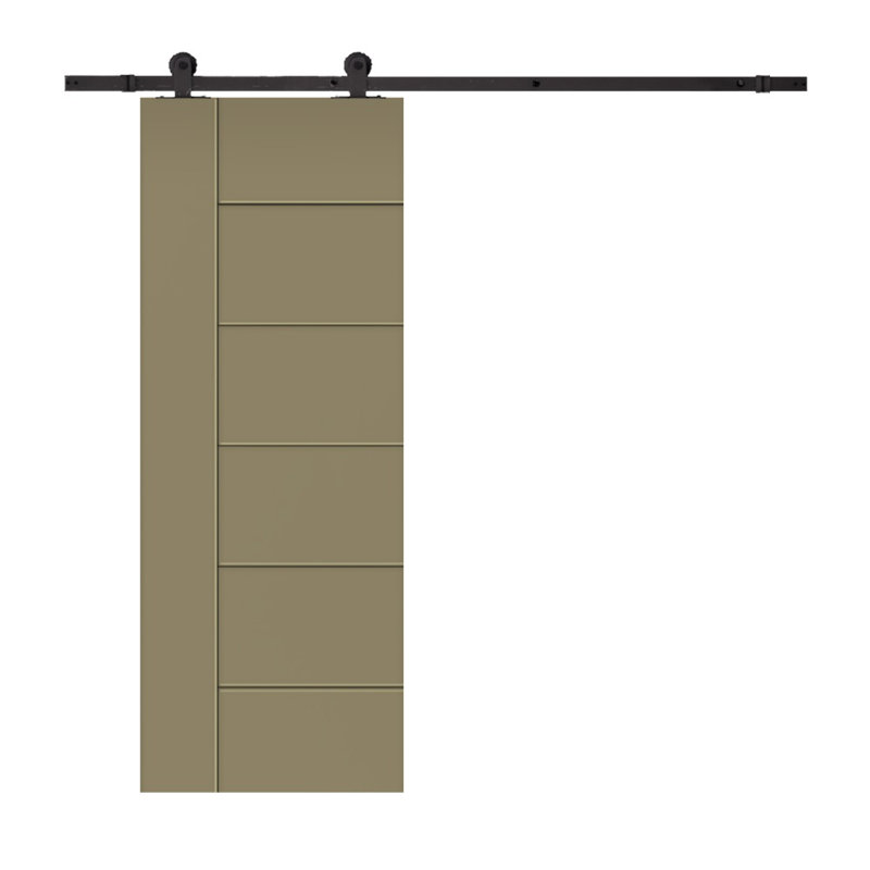 Metropolitan Panelled Dignity Blue Stained Composite MDF Barn Door Slab With Hardware Kit, Matte Black, 36" x 80"