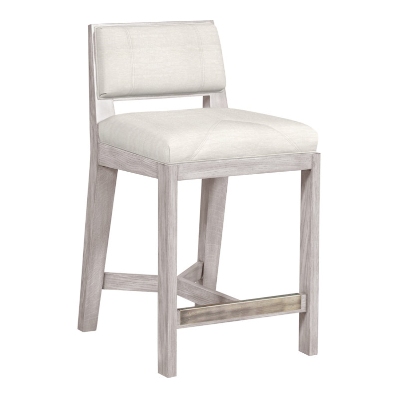 Scoville By Thom Filicia Upholstered Counter Stool with Solid Wood Frame, Gris colombe, Parchemin Nadia