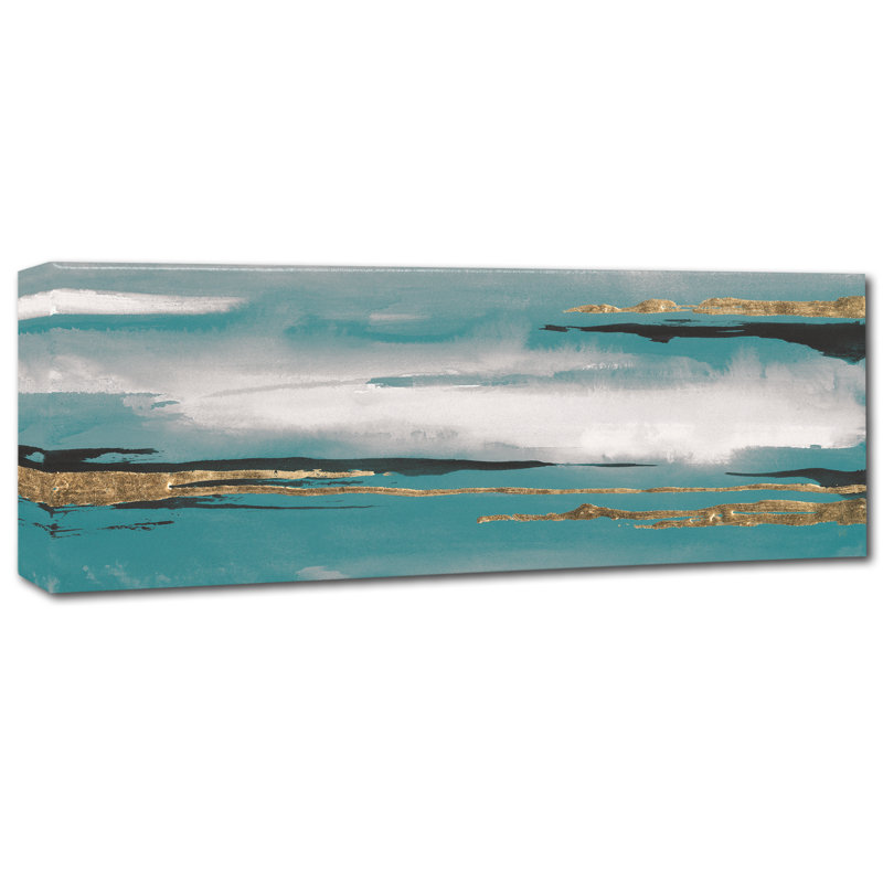 'Gilded Storm I Teal Grey Crop' Print on Wrapped Canvas, 10" H x 32" W