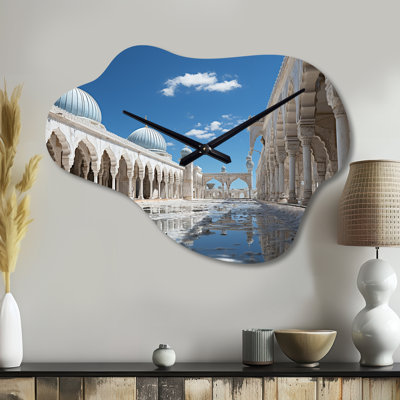 Islam Art Masjid Al-Aqsa - Islam Asymmetrical Metal Wall Clock, Blue Cloud Wall Clock Print