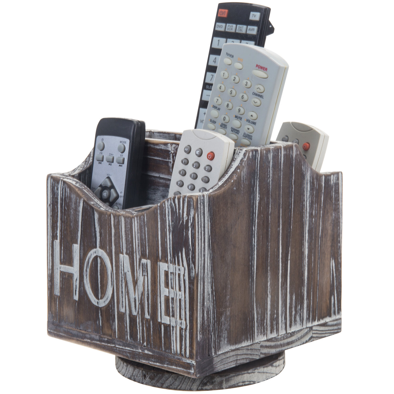 MyGift Vintage Gray Wood All-in-One Snack Caddy with Remote Control, Phone and Cup Holders