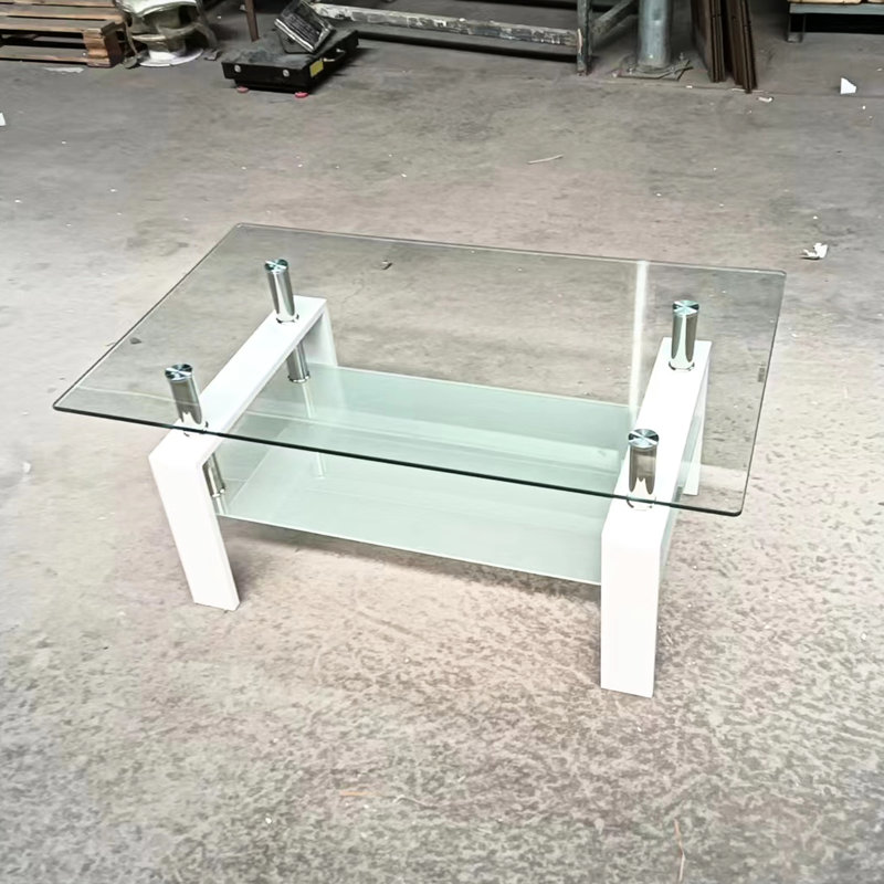 Table basse de salon en verre trempé transparent, 2 couches
