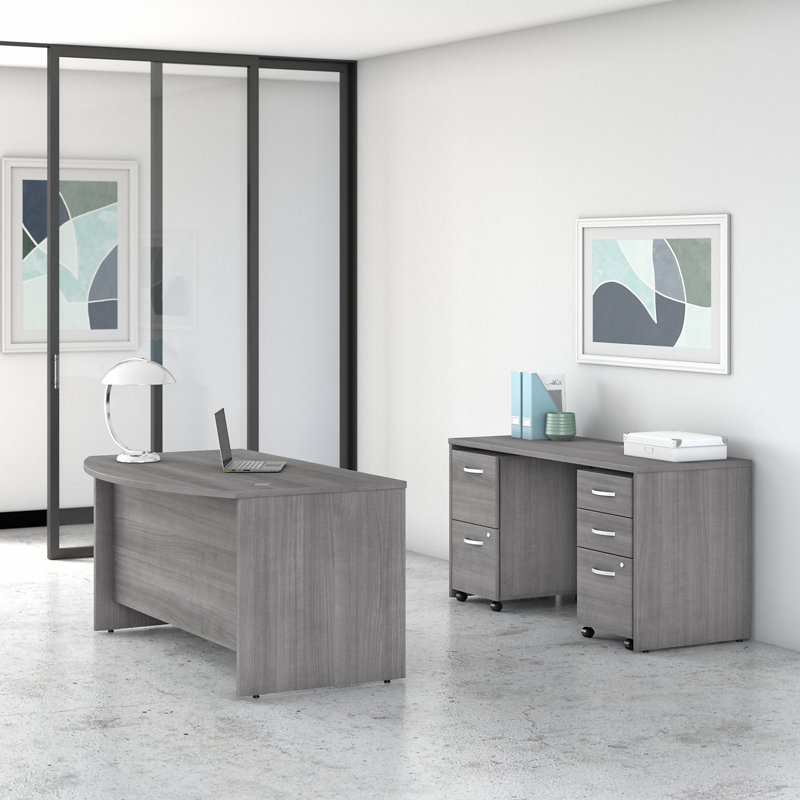 Bureau à l'avant et crédence Studio C 72 po x P 36 po avec classeur Studio C, Gris platine / gris platine