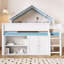 Lit mezzanine double avec toit à baldaquin et armoire de rangement, blanc et bleu-1302420757
