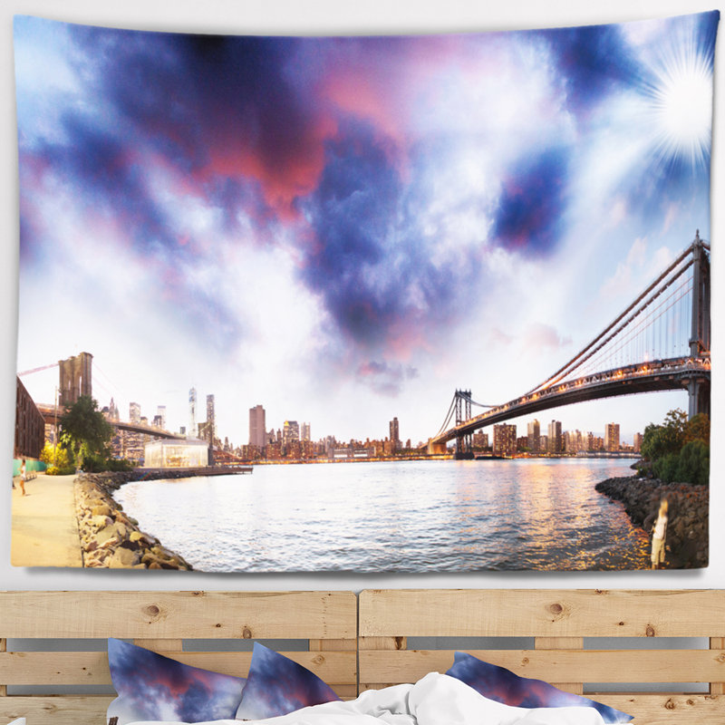 Tapisserie cityscape brooklyn bridge over east river, H 50 po x l 60 po