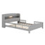 Lit plateforme en bois de style moderne avec lumières DEL, tête de lit avec rangement, garde-corps-620605339