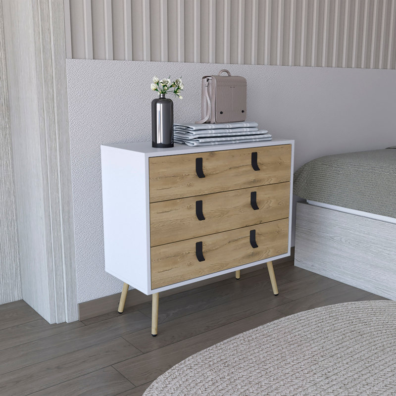 Commode Huna, unité moderne à 3 tiroirs avec poignées