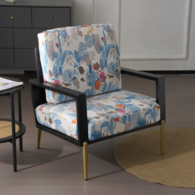 Fauteuil d'appoint, fauteuil lounge en velours avec structure en bois massif, fauteuil de salon rembourré avec pieds en métal, idéal pour la lecture sur un balcon, dans un salon ou une chambre, bleu