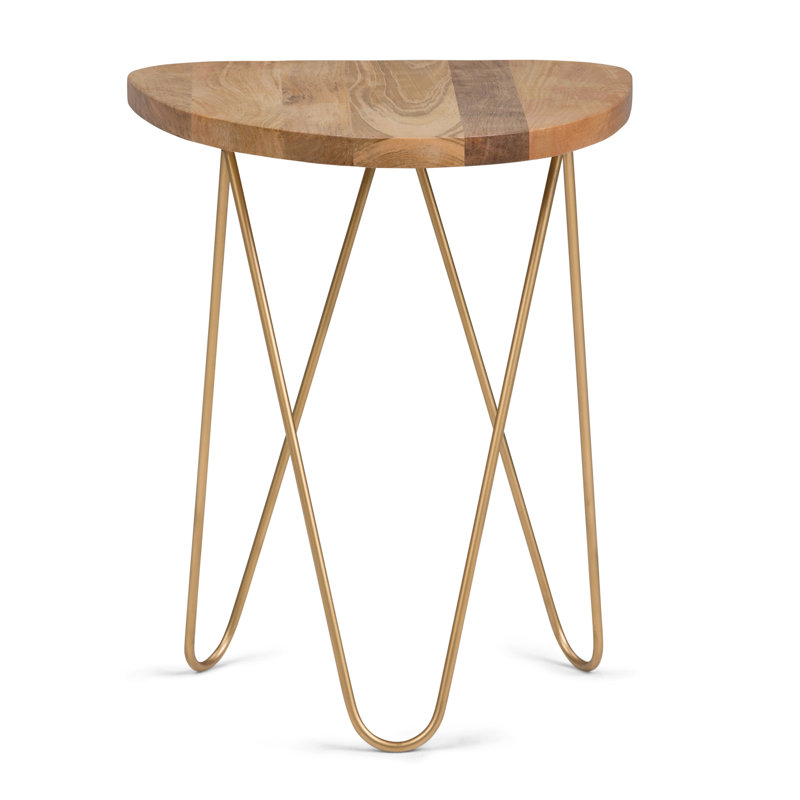 Table de bout 21 po en bois massif naturel et doré et sans fer