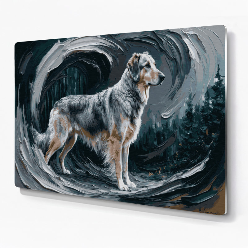 Chiens, art mural bleu en métal, H 12 po x l 18 po