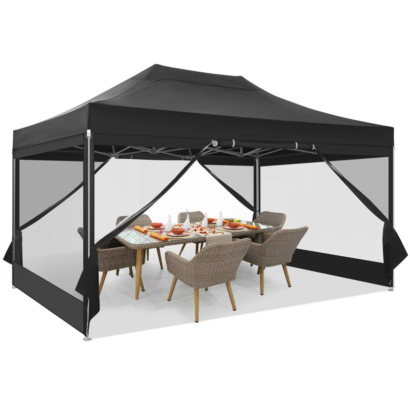 10'x15' Heavy Duty Canopy Tent, Pop up Gazebo with Netting Screened, Black