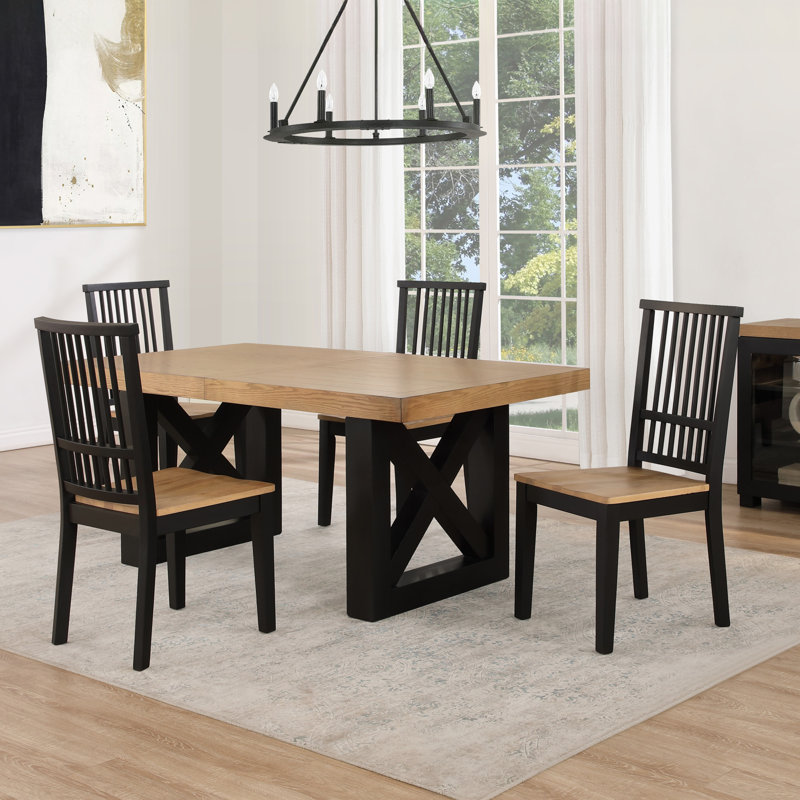 Lixy Magnolia 72-108" Rectangle Dining Table Set, 5 Pieces: Table, 4 Chairs