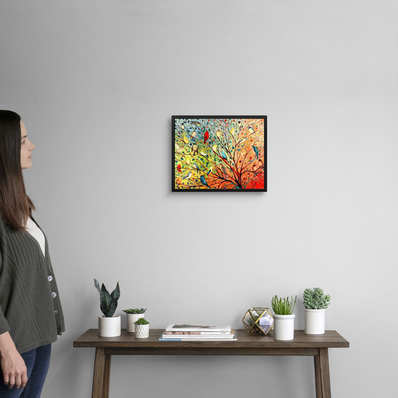 'Twenty Seven Birds' - Graphic Art Print, 13" H x 16" W, Framed Print Without Mat, Black