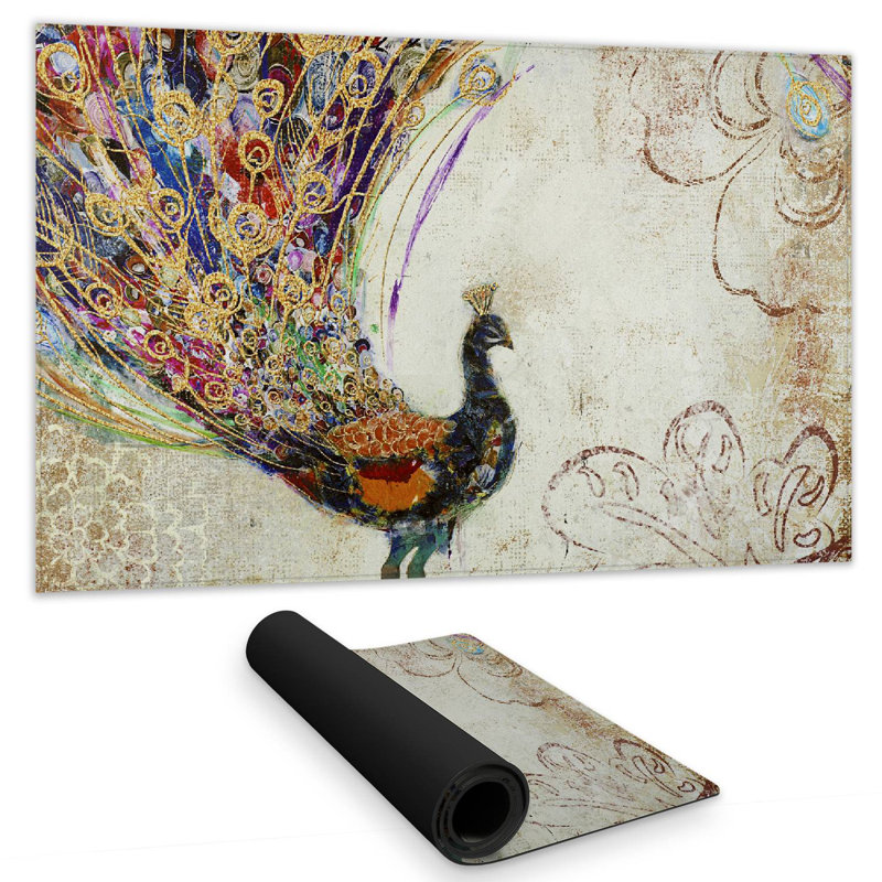 Peacock with gold feathers - 14.00"x24.25" Desk mat
