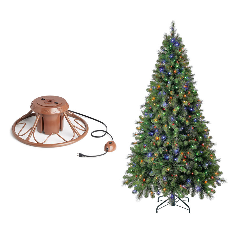Red Barrel Studio® Rotating Tree Stand Base w/ Cascade 7 Ft Pre-Lit Holiday Tree