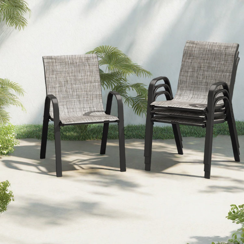 Stackable Patio Dining Chairs, Metal Textilene Modern For Backyard