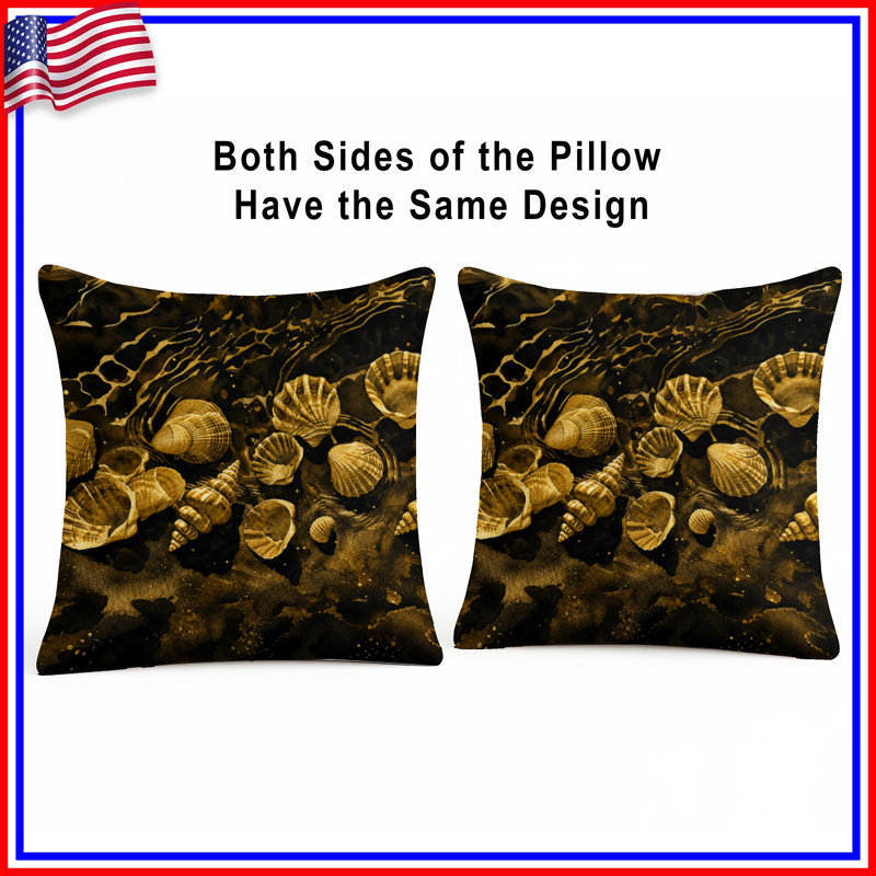 Coussins décoratifs Golden Seashells Illustration, 20 x 20 pouces