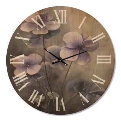 Purple Grey Violets Dream I – Oversized Botanical Boho Round Wood Wall Clock
