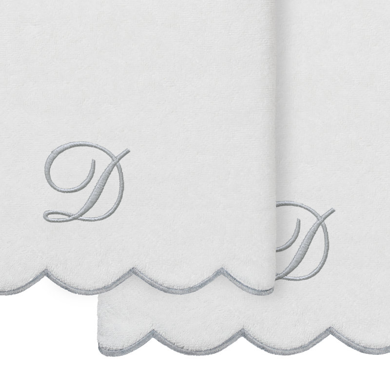 Ensemble de serviettes de bain personnalisées 100% coton turque 2 pièces Linum Home Textiles ADORNIA, D, Blanc / Gris