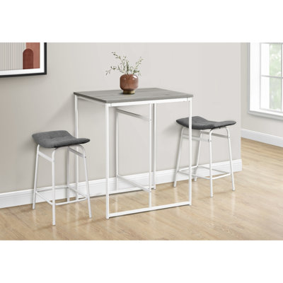 Dining Table, 32" Rectangular, Counter Height, Small, Laminate Top, Kitchen, Grey Laminate, White Metal, Contemporary, Modern