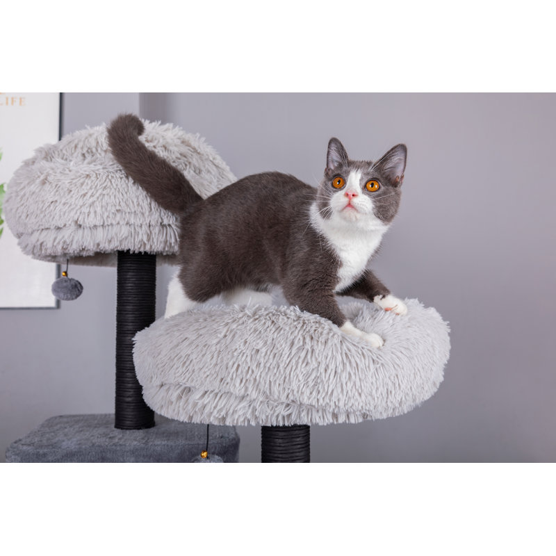 63'' Gray Faux Fur and Sisal 7-Level Cat Tree Tower