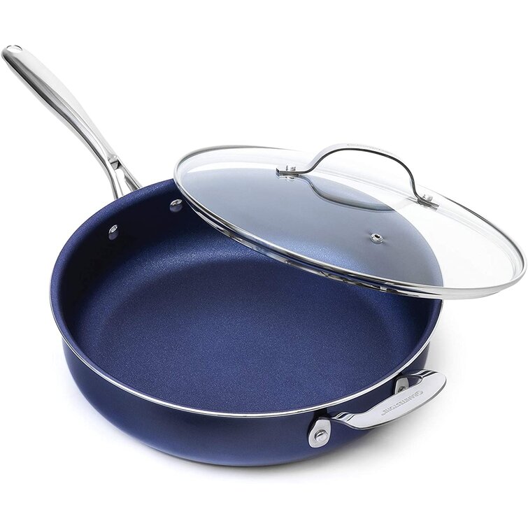 Granitestone Blue 14 Nonstick Aluminum Frying Pan with Helper Handle and  Tempered Glass Lid, Oven & Dishwasher Safe & Reviews