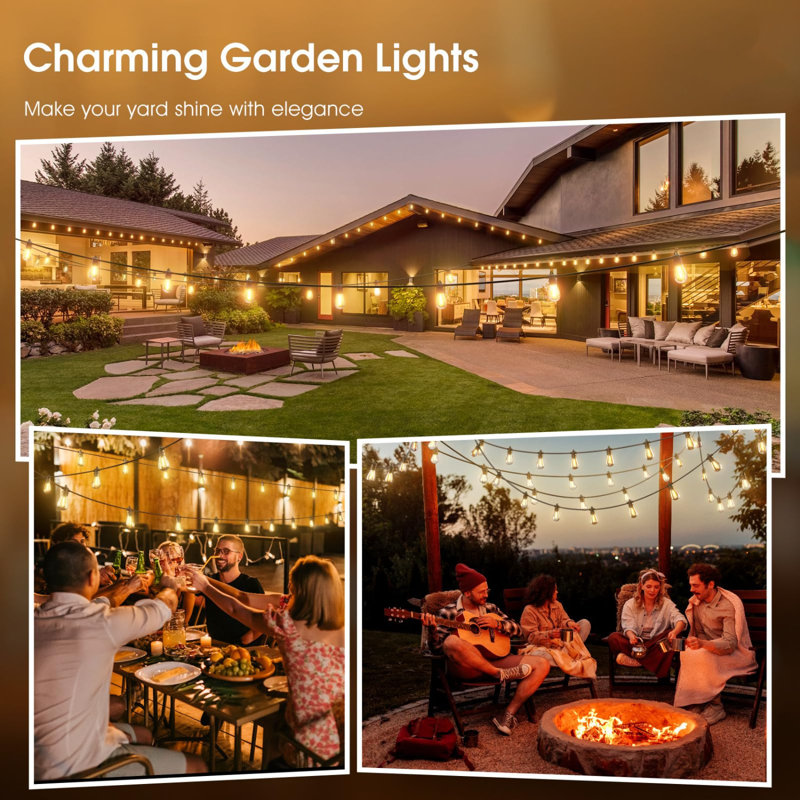 50FT LED Outdoor String Lights Timer Control with Bulbs, Black