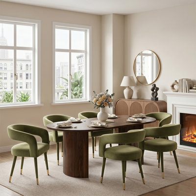 Ensemble de salle à manger moderne 79 "ovale avec 6 chaises rembourrées en velours