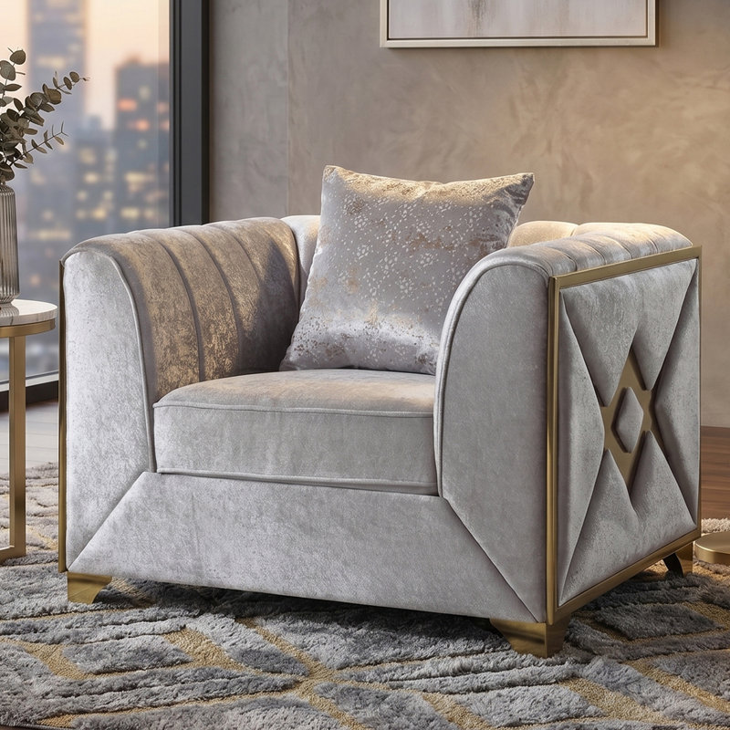 Arron 44.4'' Velvet Armchair, Silver Velvet