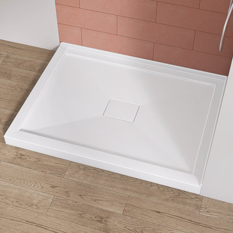 Base de bac de douche à double seuil 48 po x 36 po en blanc avec ensemble de drain central et couvercle de drain inclus