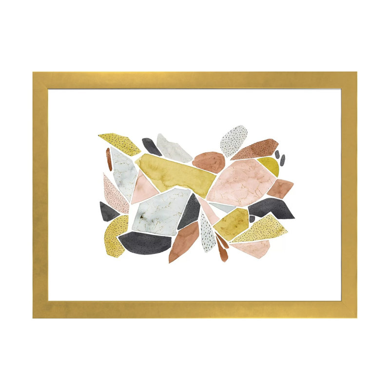 "Toscane Terazzo II" par Grace Popp-impression d’art graphique, H 24 po x l 32 po x p 1 po, Papier encadré doré, Blanc