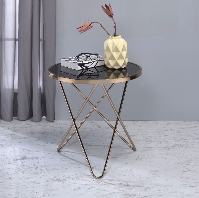 Huckell Glass Top End Table, Black