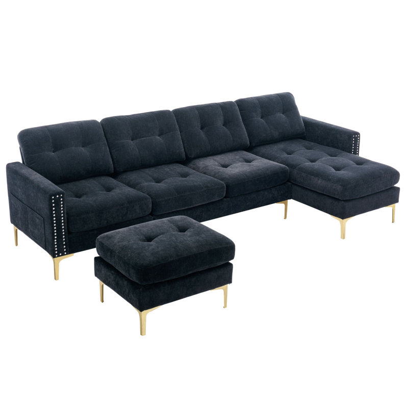 110.6" L-Shape Convertible Sectional Sofa Couch With Movable Ottoman