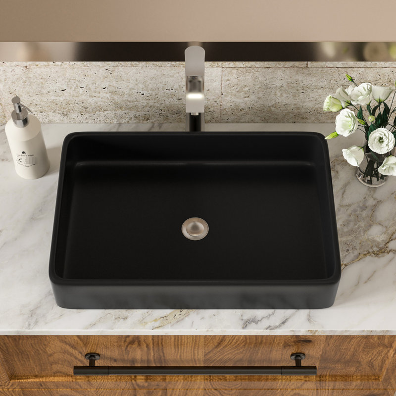 Lavabo de salle de bain rectangulaire en céramique noire 24 po x 16 po - Conçu pour la salle de bain, le restaurant et le bureau