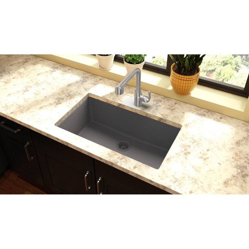 Évier de cuisine encastré 33 po x 18-7/16 po x 9-7/16 po Quartz Classic, Graystone