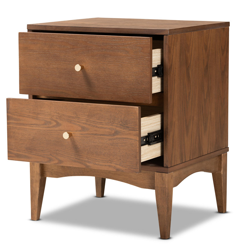 Ash Walnut 2-Drawer Mid-Century Modern Nightstand
