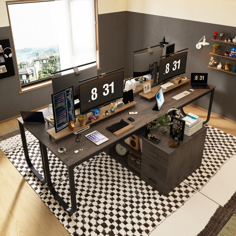 Verlynn Modular L-Shaped Executive Desk , Brown/Dark Gray
