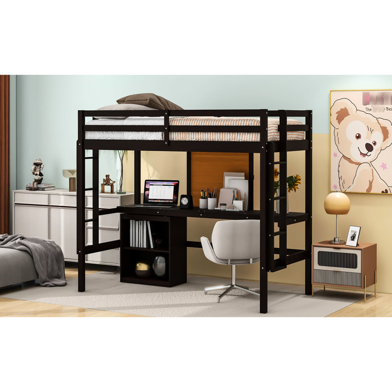Lit mezzanine avec bureau et Fascinate, Lit simple, Espresso