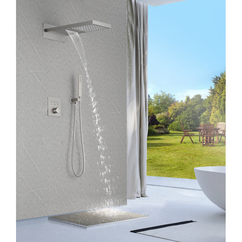 Système de douche thermostatique luxueux en laiton massif à 3 fonctions avec valve brute L 19,68 po x l 9,44 po