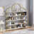 74.8 Inch 5 Tiers Office Bookcase Bookshelf, Display Shelf With Round Top, X Bar Frame