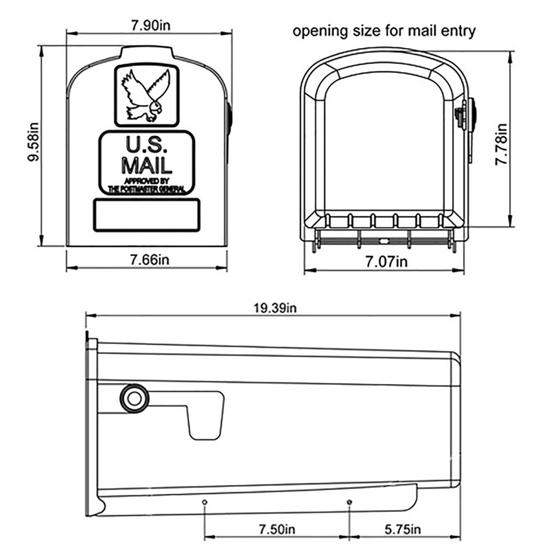 White Plastic Medium Rural Mailbox with Red Flag