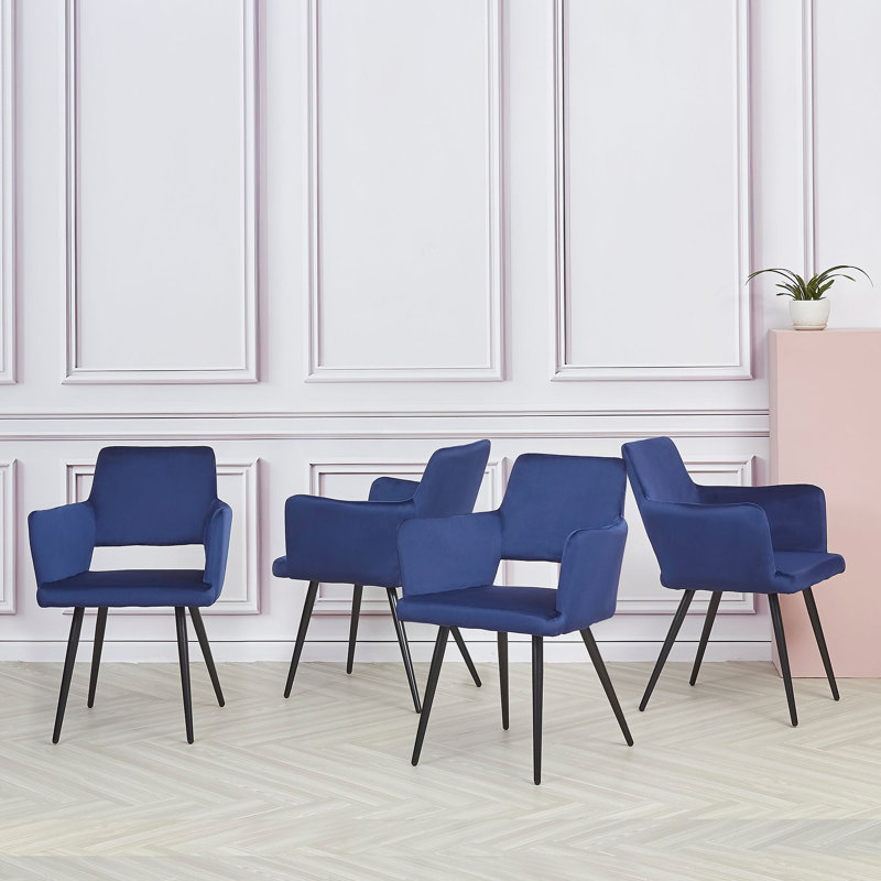 2x Draughn Upholstered Dining Chair with Black Metal Legs, Deep Blue