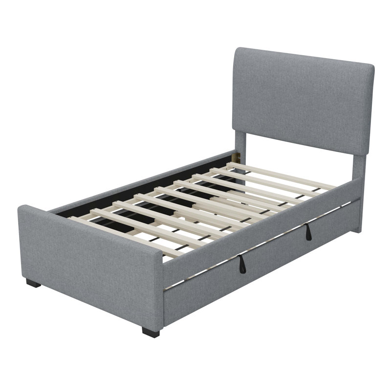 Lit plateforme tapissier avec lit gigogne, Gris